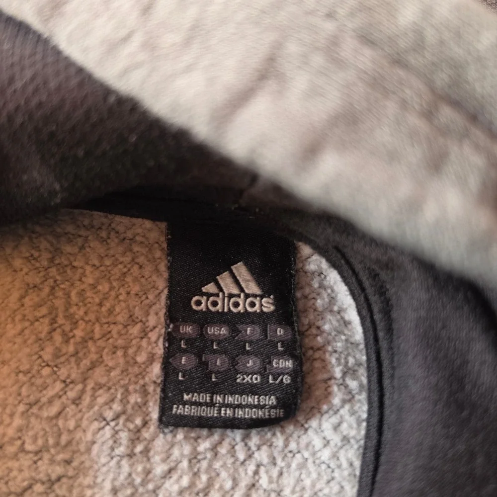 Adidas Mens Full Zip Hoodie Gray 3 Stripe Fleece Sweatshirt Large